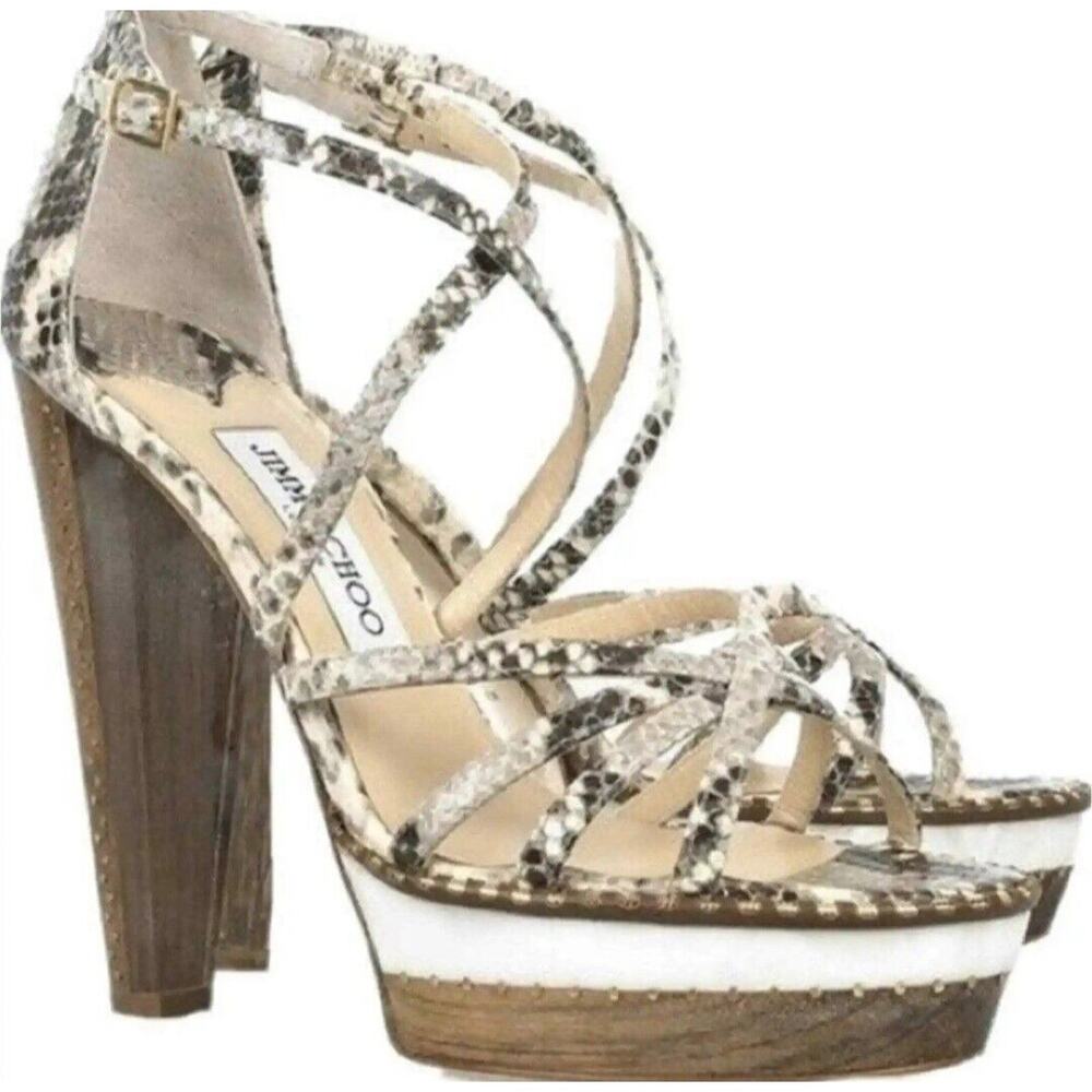 Jimmy Choo Python Print London Tone Block Heel Sa… - image 1